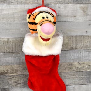 Disney Winnie The Pooh Plush Tigger Wearing a Santa Hat Christmas Stocking