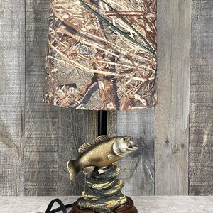 Large Mouth Bass Mossy Oak Table Lamp with Matching Shade Cabin Lodge Decor