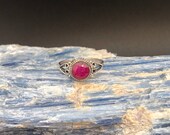 Red Ruby Silver Ring Braided Round V Silver Setting Rough Ruby Ring Ruby Jewelry Size 6