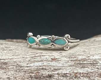 3 Stone Natural Turquoise Ring // 925 Sterling Silver // Genuine Turquoise // Sizes - 5 to 10 Available