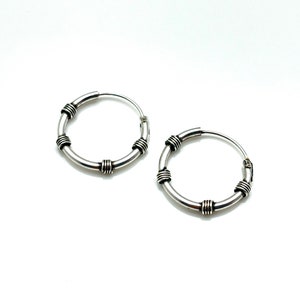 Bali Hoop Earrings // 925 Sterling Silver // Oxidized