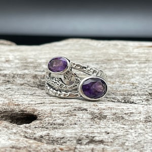 Amethyst Ring Size 7, 8, 9 // 925 Sterling Silver // Oxidized Amethyst Ring