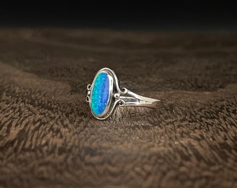 Blue Opal Ring // 925 Sterling Silver // Oxidized // Sizes 5 to 10 Available