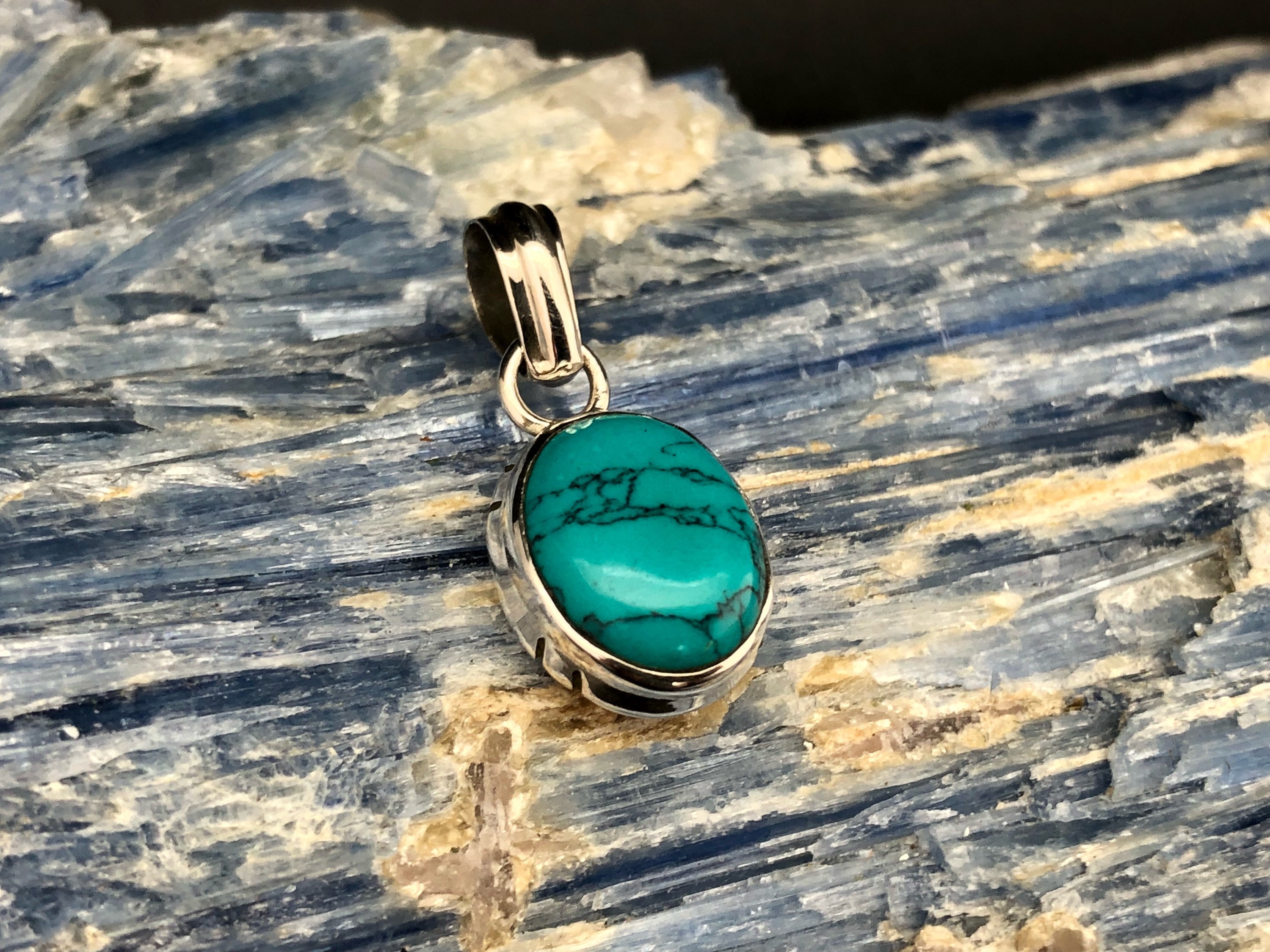 Turquoise Silver Pendant // 925 Sterling Silver // Etched Turquoise Silver Pendant // 925 Sterling Silver // Etched