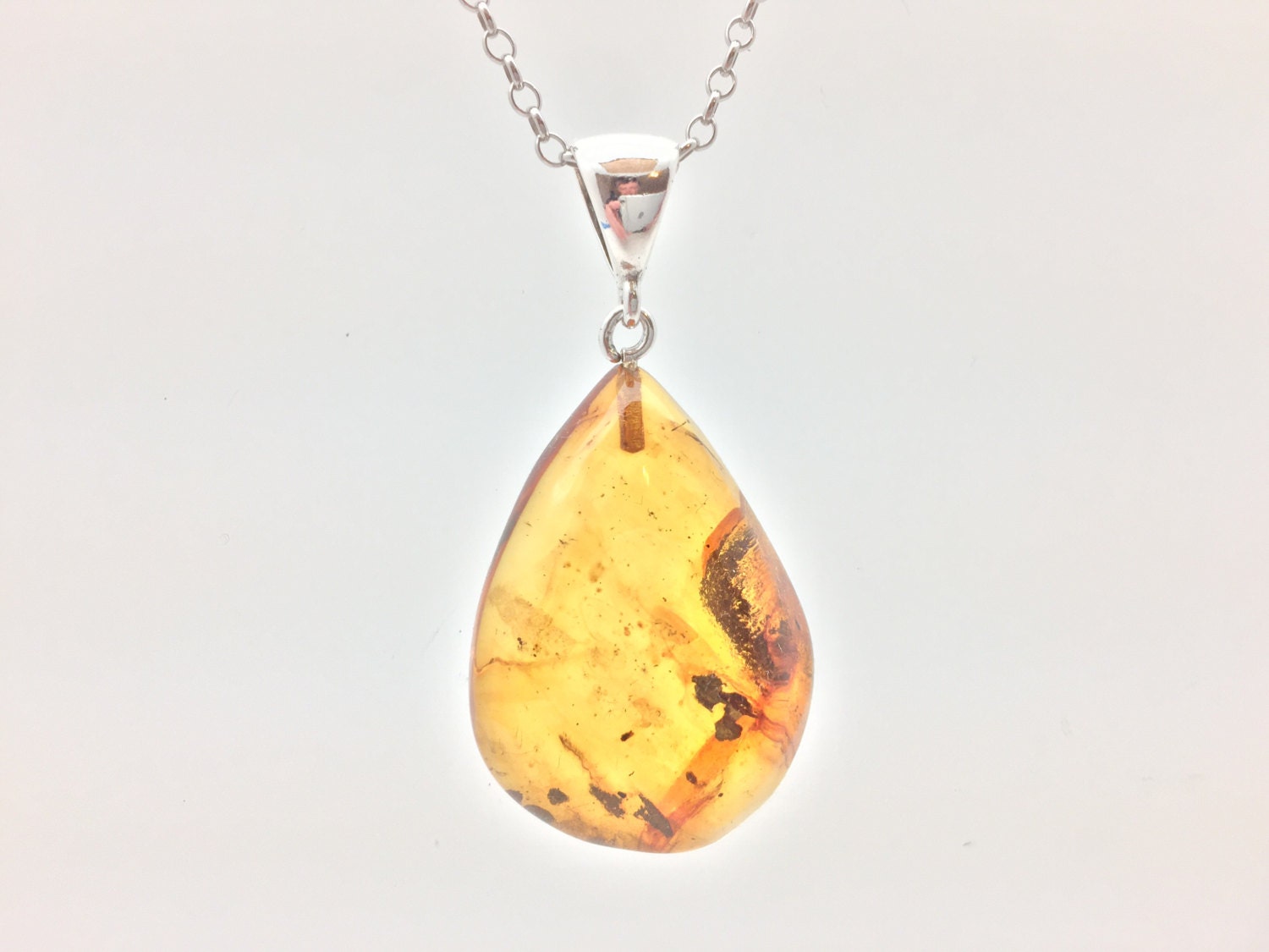 Buy Amber Pendant // 925 Sterling Silver // Teardrop Shape