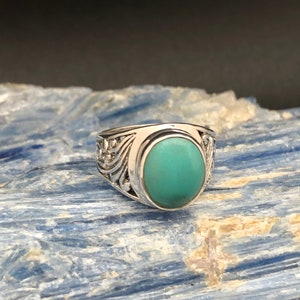 Oval Turquoise Sterling Silver Ring - Bali Setting