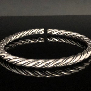 Round Wire Wrapped Silver Cuff // Twisted Silver Bangle Bracelet // 925 Sterling Silver