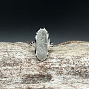 Silver Moonstone Ring // 925 Sterling Silver // Braided Oval Setting // Sizes 5 to 10