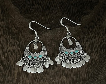 Bali Style Chandelier Earrings with Turquoise // 925 Sterling Silver