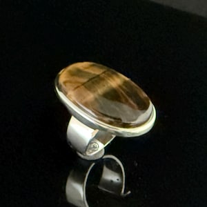 Hawks Eye Ring Size 8.5 // 925 Sterling Silver // Tigers Eye Silver Ring // Oval Setting