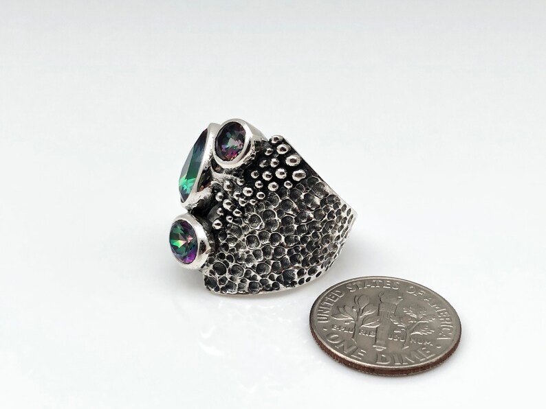 Multi-Stone Mystic Topaz Ring Size 7 925 Sterling Silver Oxidized Beaded Mystic Topaz Ring