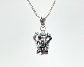Ganesha Pendant Necklace - Silver Ganesh -- 925 Sterling Silver