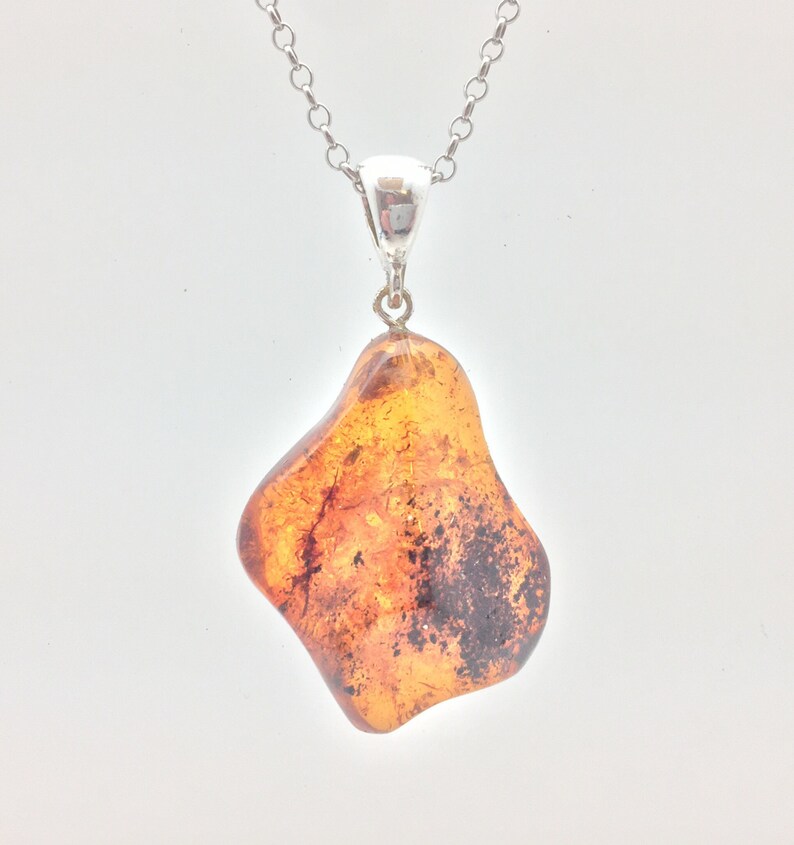 Amber Pendant // 925 Sterling Silver // Chunky Irregular Shape // Cognac Color