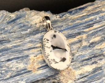 Dendritic Agate Pendant // 925 Sterling Silver // Natural Dendritic Opal (Agate) Pendant  // Oval Setting