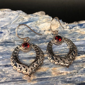 Bali Wave Garnet Earrings // Garnet Earrings // 925 Sterling Silver