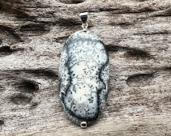 Dendritic Agate Pendant // 925 Sterling Silver // Dendritic Opal Pendant // Snowflake Agate