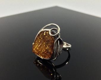 Natur Bernstein Ring // 925 Sterlingsilber // Gr. 8.5