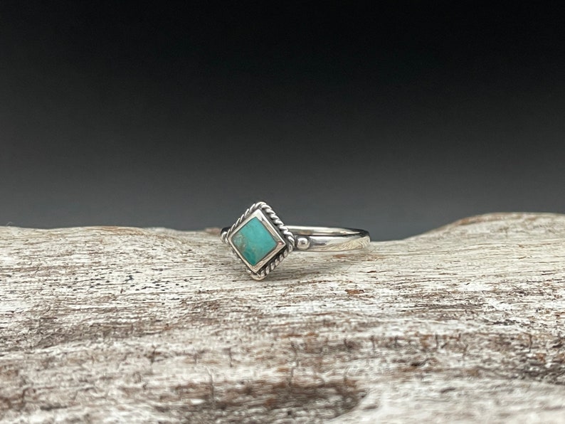 Diamond Shape Turquoise Ring // 925 Sterling Silver with Genuine Turquoise image 7