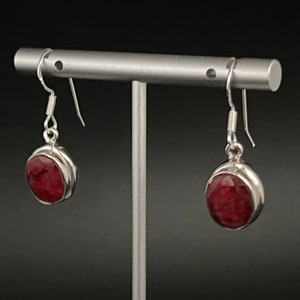 Red Ruby Earrings // Sterling Silver // Bevelled Oval Setting // Handmade