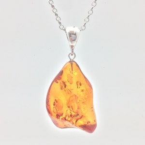 Amber Pendant // 925 Sterling Silver // Organic Irregular Shape // Light Cognac Color // Baltic Amber