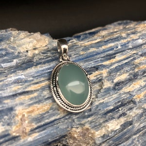Chalcedony Pendant // Silver Chalcedony Pendant // Rope Oval Setting // Sterling Silver