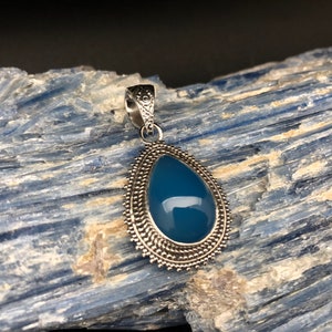 Blue Onyx Pendant // Silver Blue Onyx Pendant // Teardrop Setting // Sterling Silver