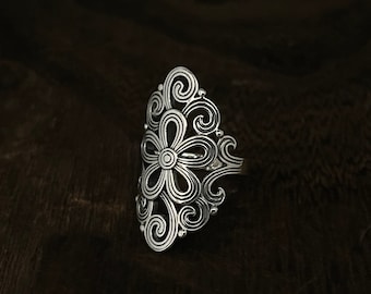 Oxidized Sterling Silver Bali Flower Ring