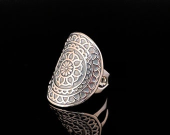 Oxidized Sterling Silver Bali Flowers Ring