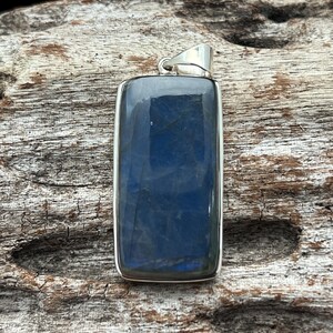 Blue Labradorite Pendant // 925 Sterling Silver // Rectangular Stone Pendant // Handmade
