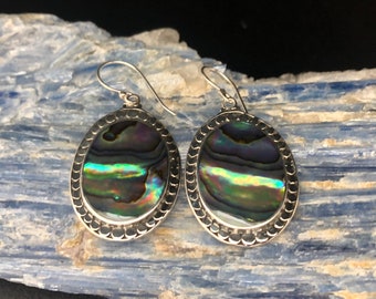 Abalone Earrings // Hammered Silver Setting // Oval Abalone Earrings