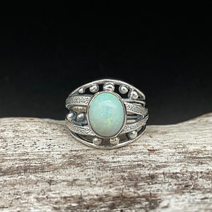 Oxidized Opal Ring // 925 Sterling Silver // Size 7