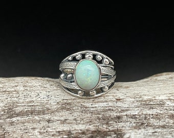 Oxidized Opal Ring // 925 Sterling Silver // Size 7