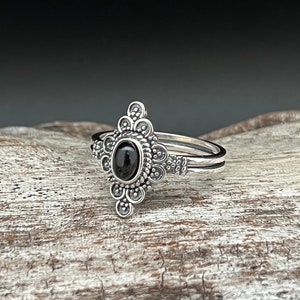 Bali Style Onyx Ring // Ethnic Style Sterling Silver Ring with Black Onyx // Size 5 to 10
