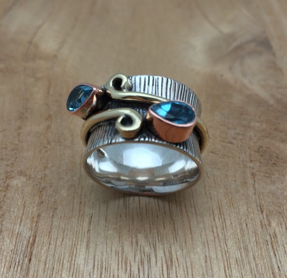 Bague Triple Topaze Bleue Ovale En Argent Sterling 925 – Marque 81stgeneration, Neuve Avec étiquettes