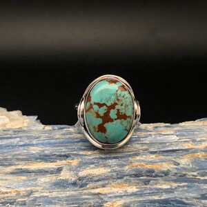 Anillo de turquesa de Sonora: doble banda de plata de ley oxidada, talla 10