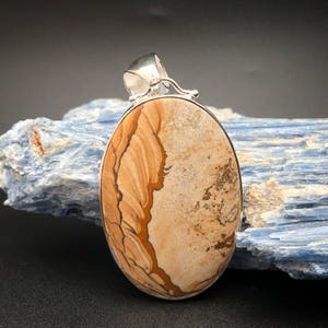 Large Picture Jasper Pendant // 925 Sterling Silver // Silver Jasper Pendant // Oval Setting with Wide Bail
