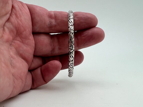 Vintage Style Floral Vines Silver Bangle // 925 Sterling
