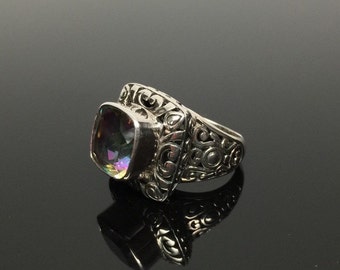 Mystic Topaz  Ring Size 6 // 925 Sterling Silver // Bali Setting // Designer Bali Statement Ring