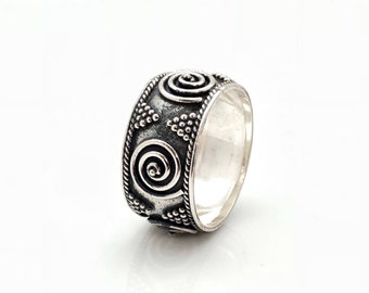 Beaded Swirls Bali Ring // 925 Sterling Silver // Oxidized Bali Ring