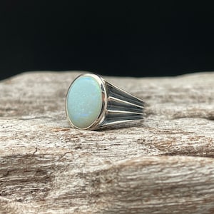 Oxidized Opal Ring Size 9 // 925 Sterling Silver // Unisex Opal Ring