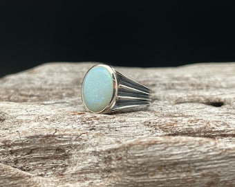Oxidized Opal Ring Size 9 // 925 Sterling Silver // Unisex Opal Ring
