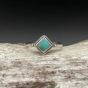 Diamond Shape Turquoise Ring // 925 Sterling Silver with Genuine Turquoise image 1