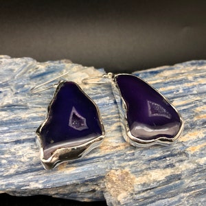Große lila Druzy Achat Ohrringe: 925 Sterling Silber, hypoallergen