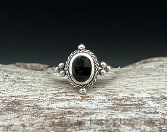 Beaded Bali Onyx Ring // 925 Sterling Silver // Sizes 5 to 10 // Oxidized Black Onyx Ring