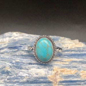 Turquoise Ring Size  // Bali Rope Turquoise Ring // Silver Turquoise Ring // Turquoise Jewelry