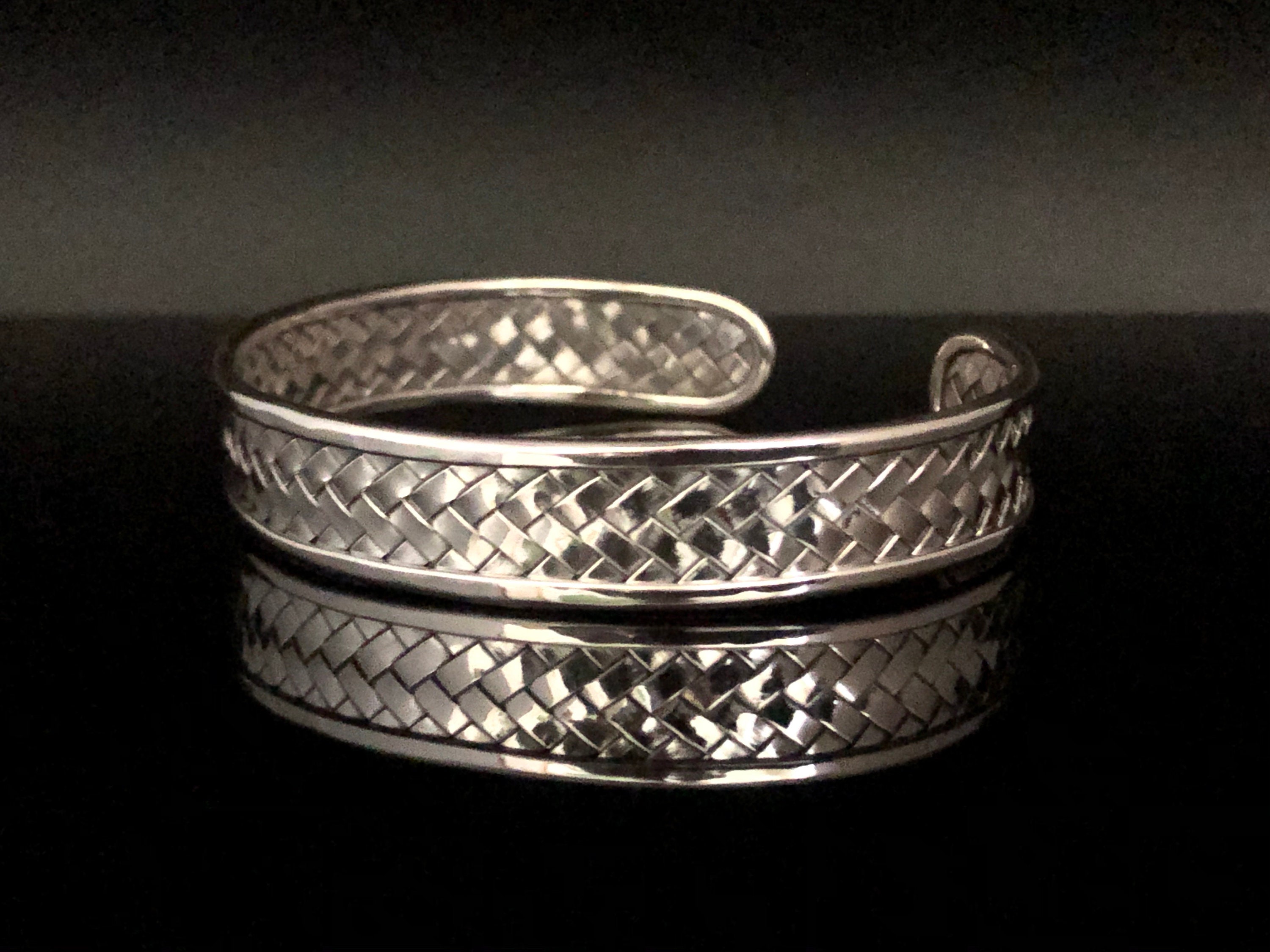 Bracelet Manchette Ethnique Tressé Métal Argenté - Origine Bali, Sans Fermoir - Occasion Bon état