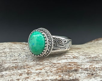 Bali Style Turquoise Ring // Sterling Silver // Handmade // Sizes 6 to 12