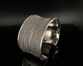 Wide Silver Weave Cuff Bracelet // Concave Infinity Rope Design // 925 Sterling Silver // Hill Tribe