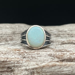 Oxidized Opal Ring Size 10 // 925 Sterling Silver // Men’s Opal Ring