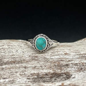 Braided Turquoise Ring with Genuine Turquoise // 925 Sterling Silver // Sizes - 5 to 10 Available